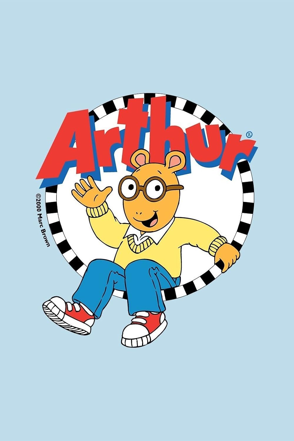 Arthur key art, featuring Arthur the aardvark waving inside the show's classic logo ring